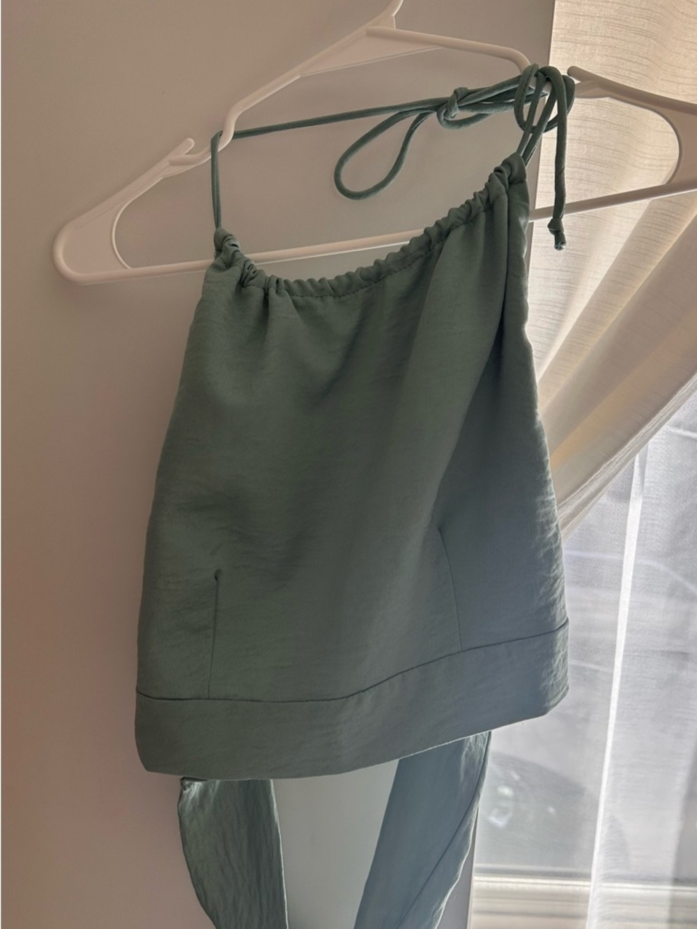 Sage Green Tie-Strap Halter Top